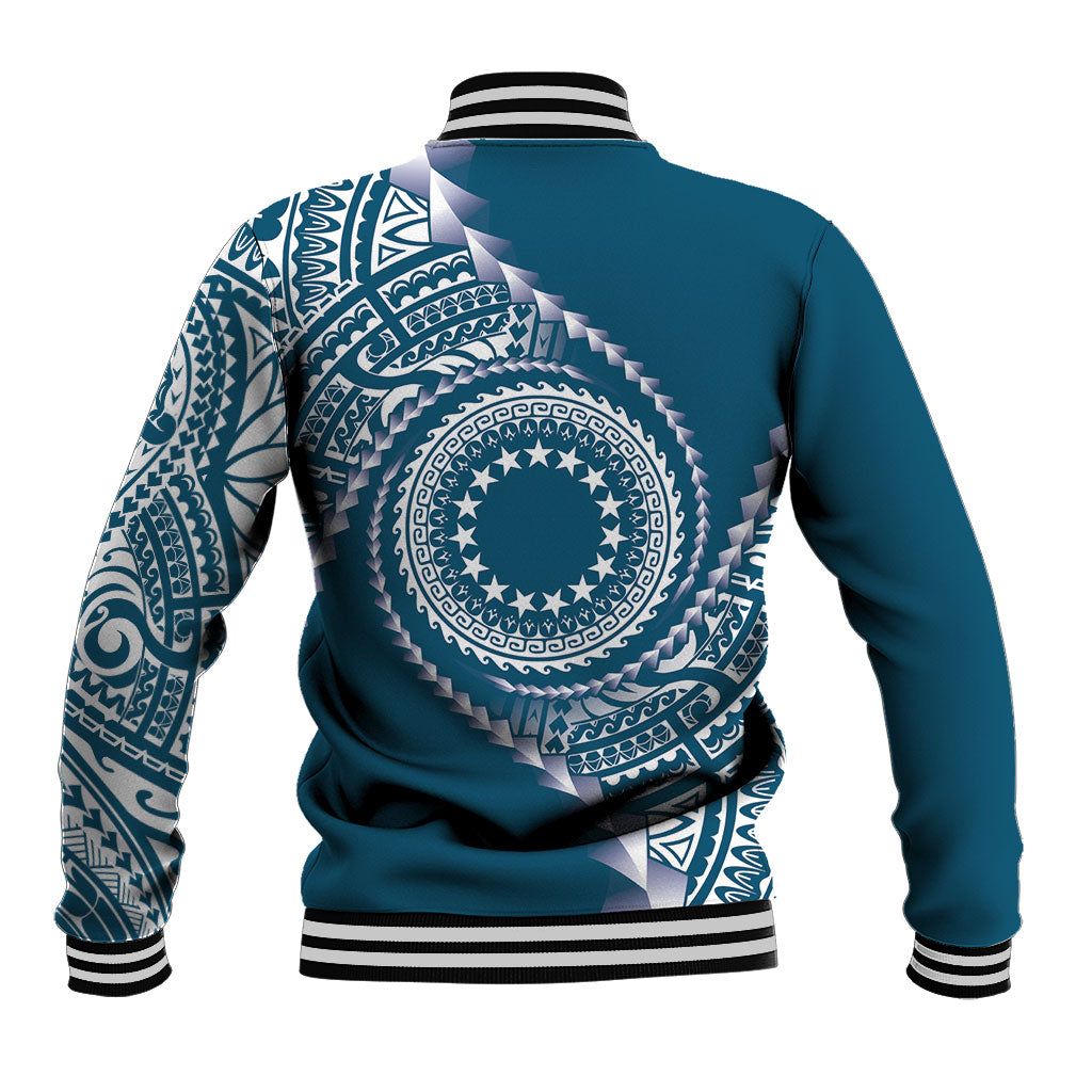 Cook Islands Gospel Day Baseball Jacket Blue Tribal Curves LT05 - Polynesian Pride