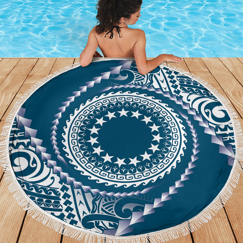 Cook Islands Gospel Day Beach Blanket Blue Tribal Curves LT05 - Polynesian Pride