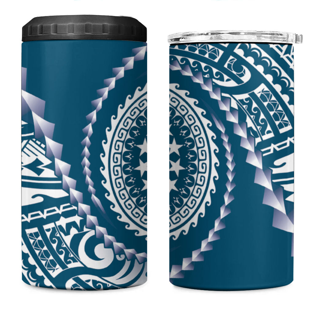 Cook Islands Gospel Day 4 in 1 Can Cooler Tumbler Blue Tribal Curves LT05 One Size: 16 oz Blue - Polynesian Pride