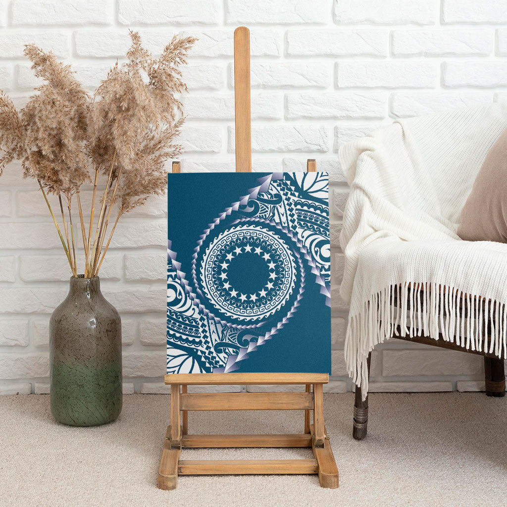 Cook Islands Gospel Day Canvas Wall Art Blue Tribal Curves