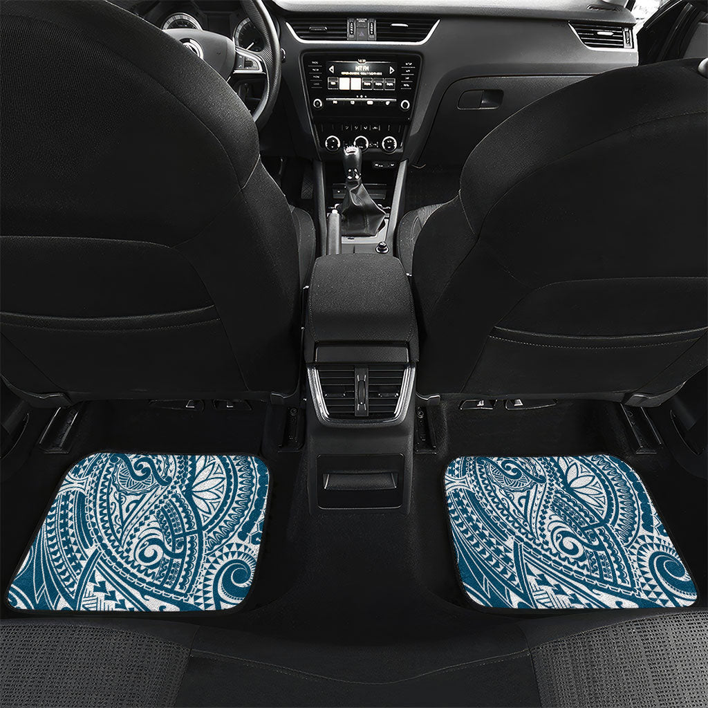 Cook Islands Gospel Day Car Mats Blue Tribal Curves LT05 Set 2pcs - Back Blue - Polynesian Pride