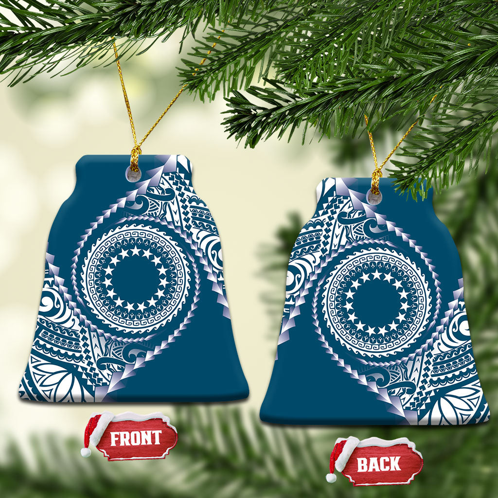 Cook Islands Gospel Day Ceramic Ornament Blue Tribal Curves