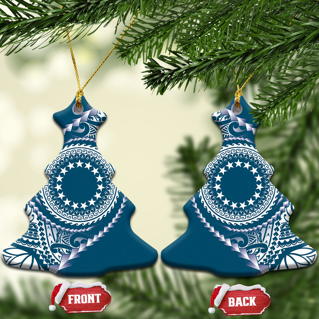 Cook Islands Gospel Day Ceramic Ornament Blue Tribal Curves