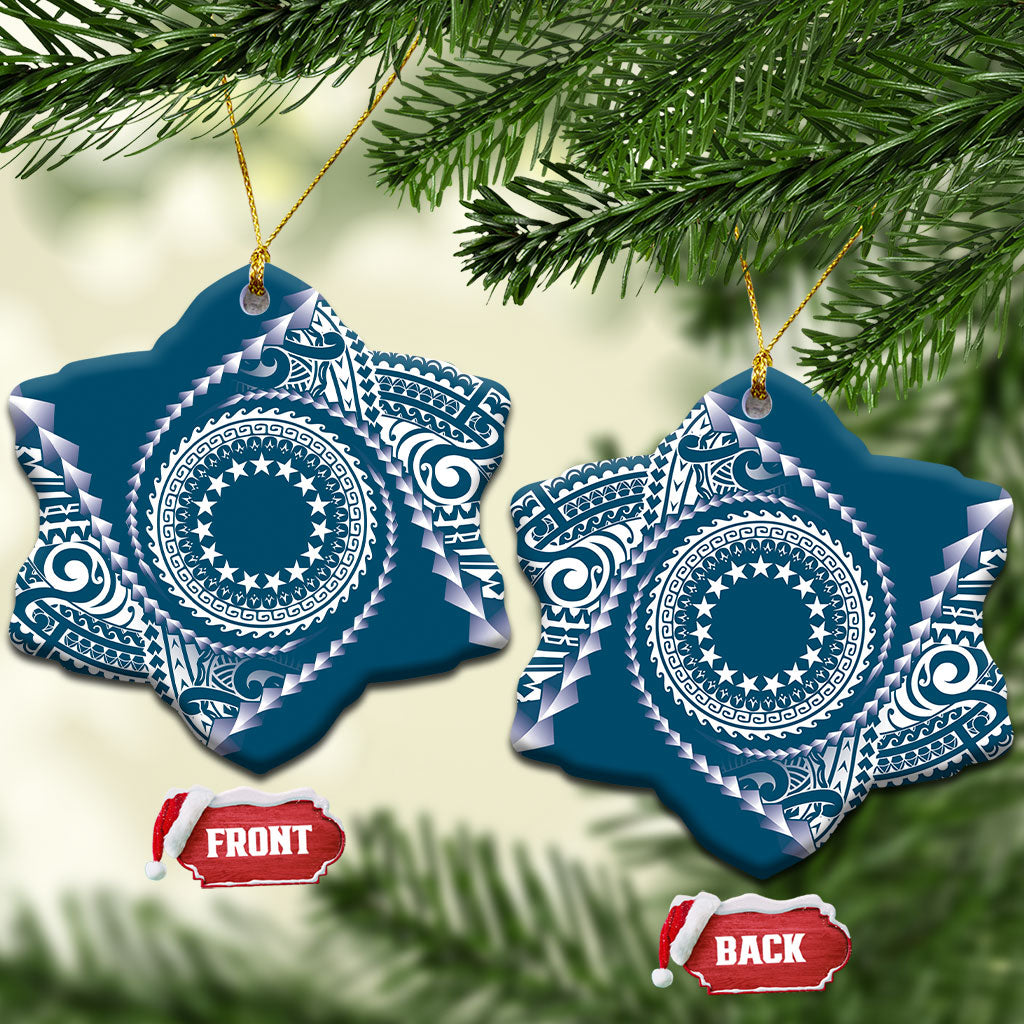 Cook Islands Gospel Day Ceramic Ornament Blue Tribal Curves