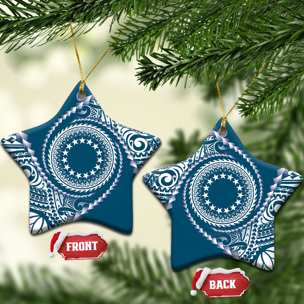 Cook Islands Gospel Day Ceramic Ornament Blue Tribal Curves