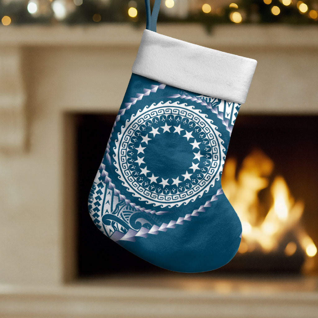 Cook Islands Gospel Day Christmas Stocking Blue Tribal Curves LT05 Set of 2 Blue - Polynesian Pride