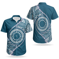 Cook Islands Gospel Day Couples Matching Puletasi and Hawaiian Shirt Blue Tribal Curves LT05 - Polynesian Pride
