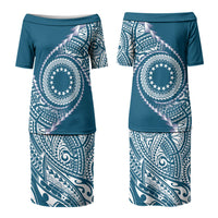Cook Islands Gospel Day Couples Matching Puletasi and Hawaiian Shirt Blue Tribal Curves LT05 - Polynesian Pride