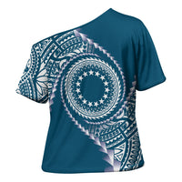 Cook Islands Gospel Day Cross Shoulder Shirt Blue Tribal Curves LT05 - Polynesian Pride