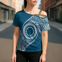 Cook Islands Gospel Day Cross Shoulder Shirt Blue Tribal Curves LT05 - Polynesian Pride
