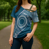 Cook Islands Gospel Day Cross Shoulder Shirt Blue Tribal Curves LT05 - Polynesian Pride