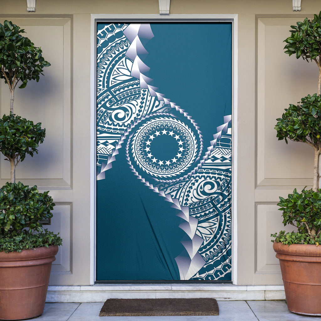 Cook Islands Gospel Day Door Cover Blue Tribal Curves LT05 Blue - Polynesian Pride