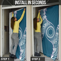 Cook Islands Gospel Day Door Cover Blue Tribal Curves LT05 - Polynesian Pride