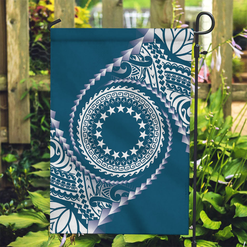 Cook Islands Gospel Day Garden Flag Blue Tribal Curves LT05 Garden Flag Blue - Polynesian Pride