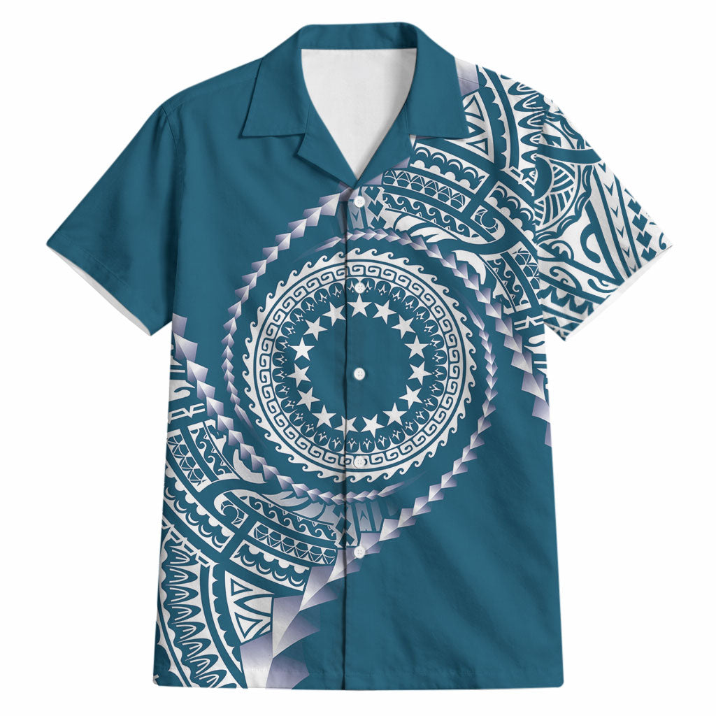 Cook Islands Gospel Day Hawaiian Shirt Blue Tribal Curves
