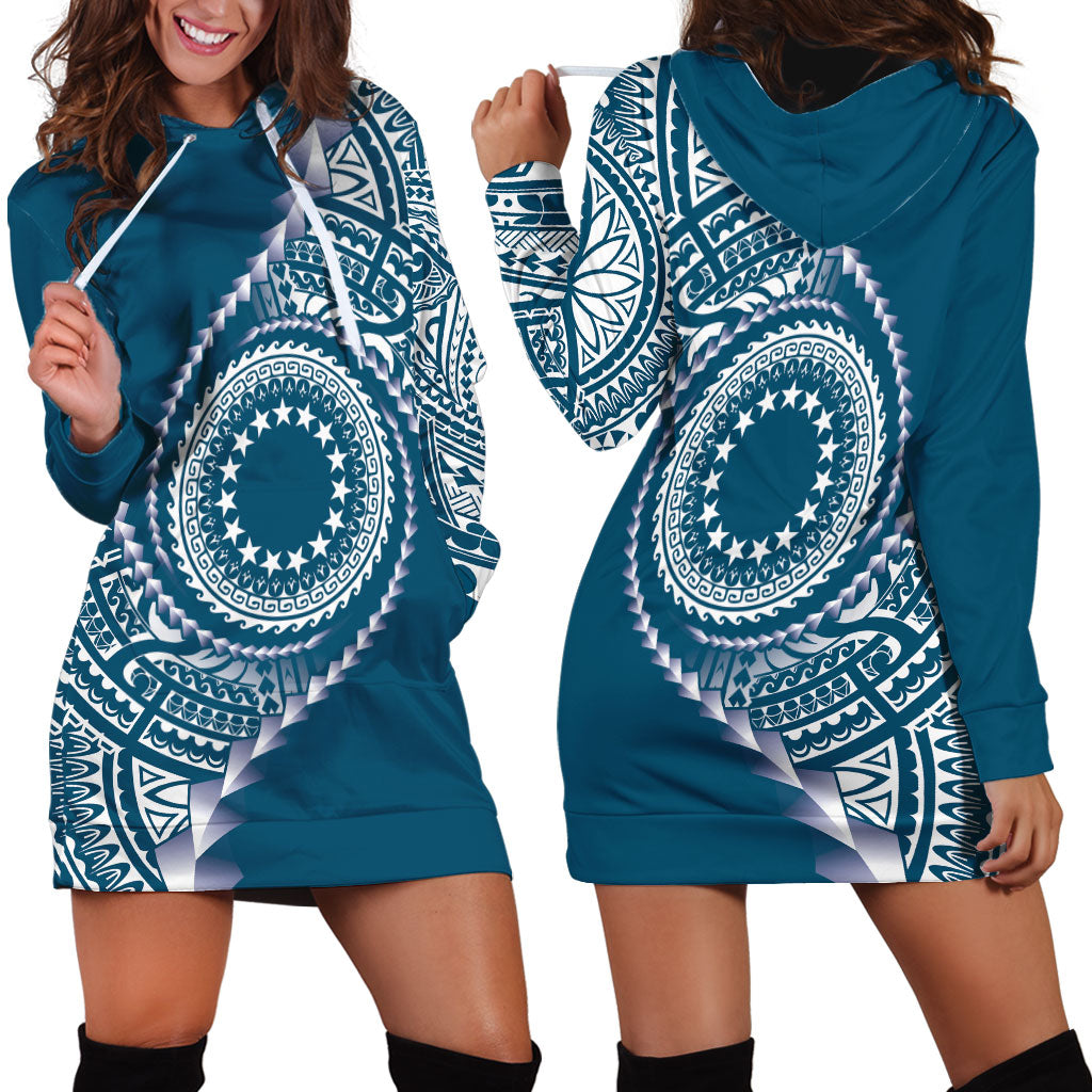 Cook Islands Gospel Day Hoodie Dress Blue Tribal Curves