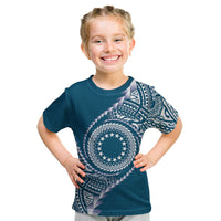 Cook Islands Gospel Day Kid T Shirt Blue Tribal Curves LT05 Blue - Polynesian Pride