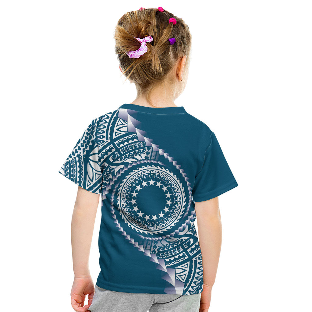 Cook Islands Gospel Day Kid T Shirt Blue Tribal Curves LT05 - Polynesian Pride