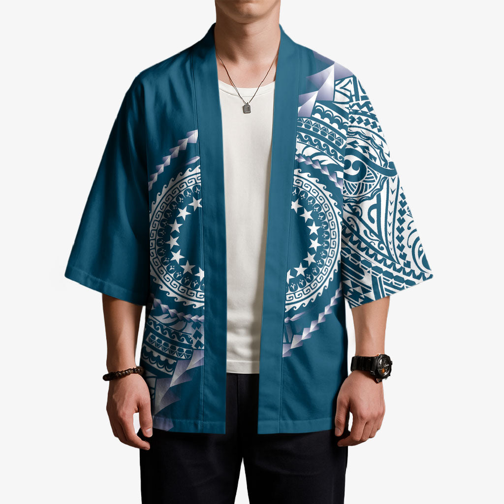 Cook Islands Gospel Day Kimono Blue Tribal Curves