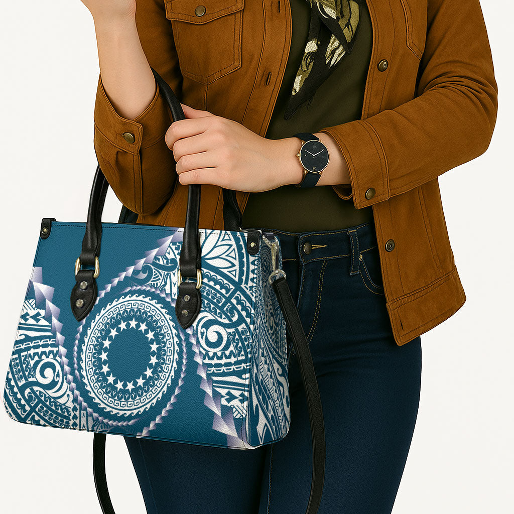 Cook Islands Gospel Day Leather Bag Blue Tribal Curves LT05 - Polynesian Pride