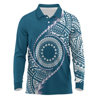 Cook Islands Gospel Day Long Sleeve Polo Shirt Blue Tribal Curves LT05 Blue - Polynesian Pride