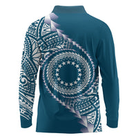 Cook Islands Gospel Day Long Sleeve Polo Shirt Blue Tribal Curves LT05 - Polynesian Pride