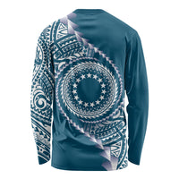 Cook Islands Gospel Day Long Sleeve Shirt Blue Tribal Curves LT05 - Polynesian Pride