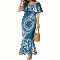 Cook Islands Gospel Day Mermaid Dress Blue Tribal Curves LT05 Women Blue - Polynesian Pride