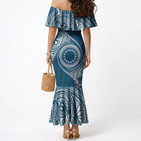 Cook Islands Gospel Day Mermaid Dress Blue Tribal Curves LT05 - Polynesian Pride
