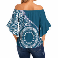 Cook Islands Gospel Day Off Shoulder Wrap Waist Top Blue Tribal Curves LT05 - Polynesian Pride