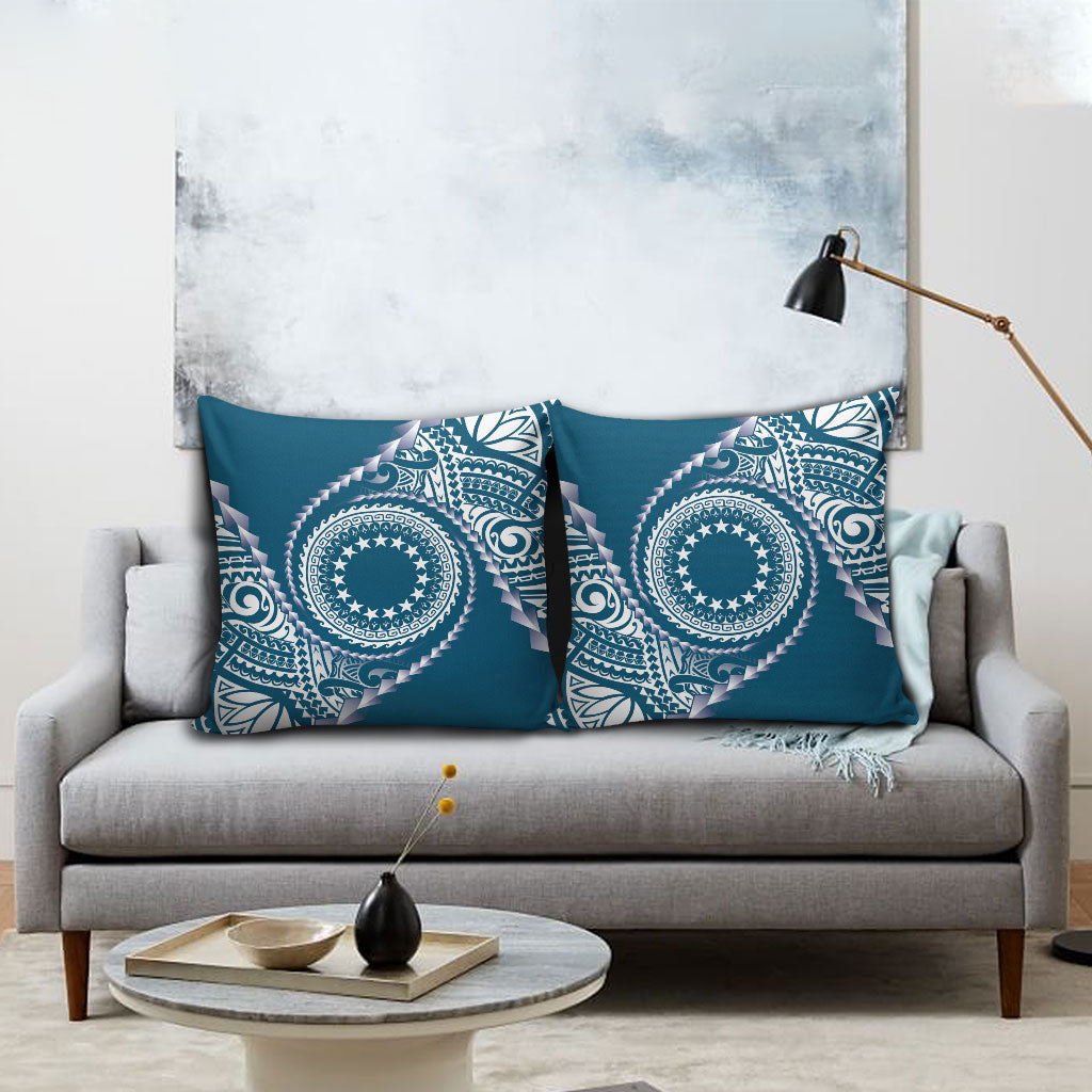Cook Islands Gospel Day Pillow Cover Blue Tribal Curves LT05 - Polynesian Pride