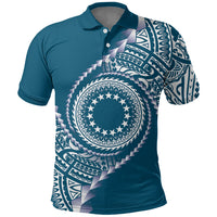 Cook Islands Gospel Day Polo Shirt Blue Tribal Curves LT05 Blue - Polynesian Pride