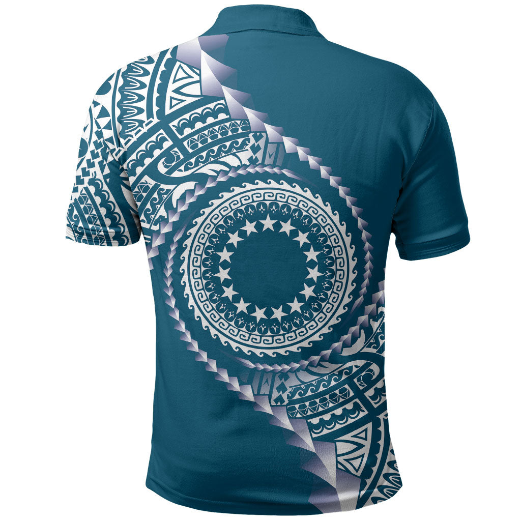 Cook Islands Gospel Day Polo Shirt Blue Tribal Curves LT05 - Polynesian Pride