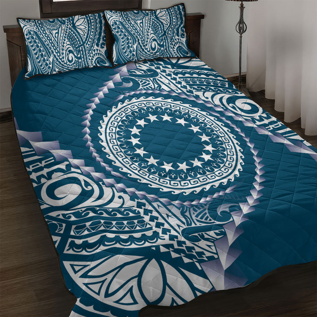 Cook Islands Gospel Day Quilt Bed Set Blue Tribal Curves LT05 Blue - Polynesian Pride