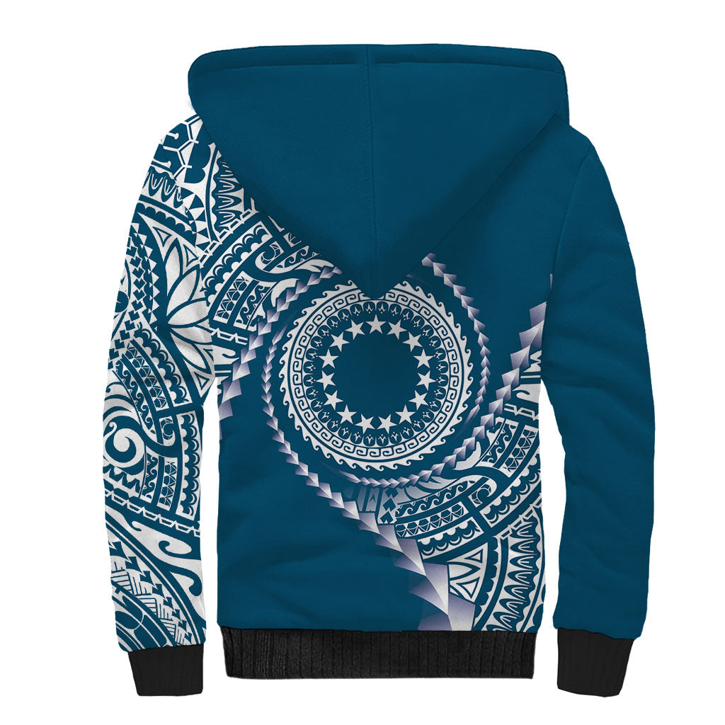 Cook Islands Gospel Day Sherpa Hoodie Blue Tribal Curves LT05 - Polynesian Pride