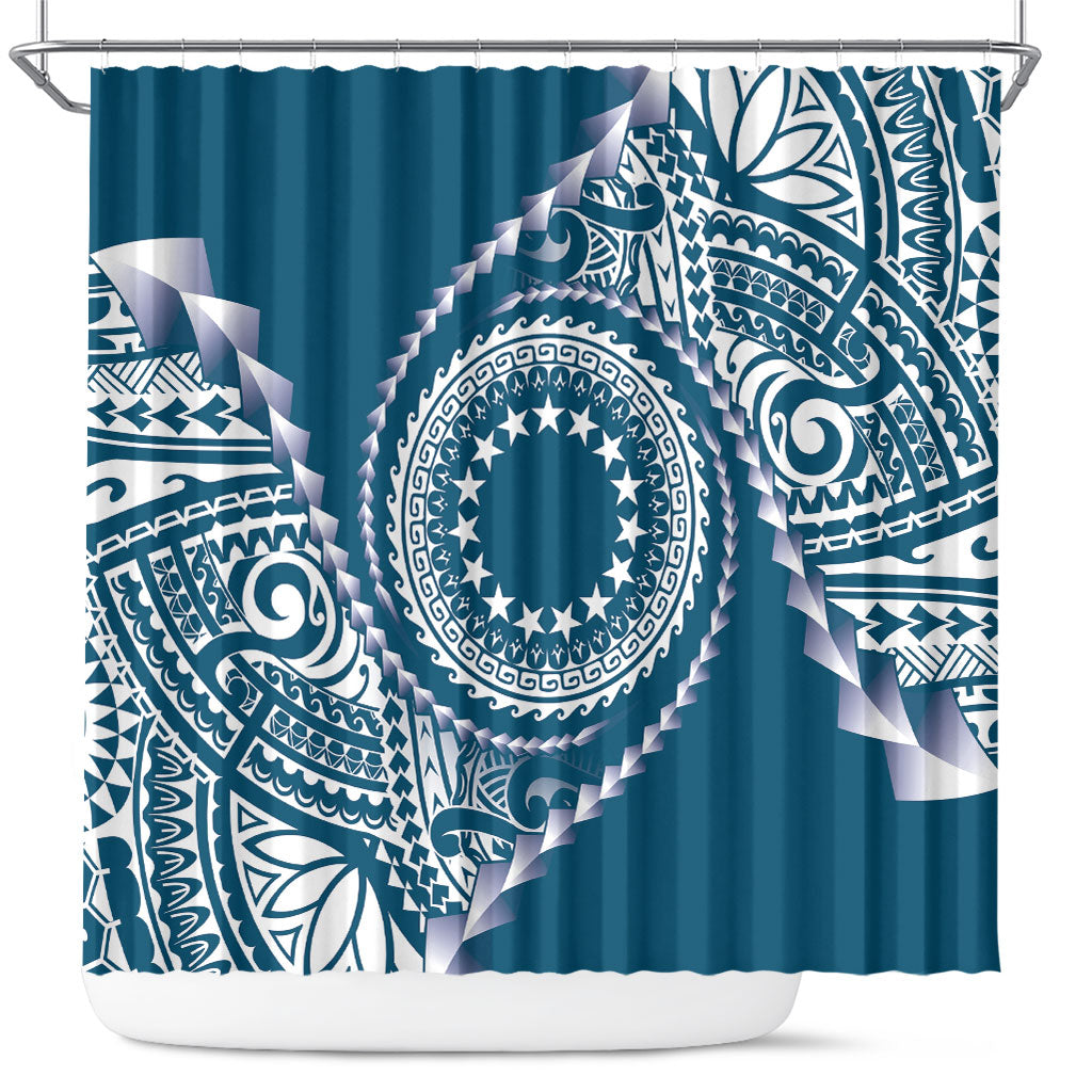 Cook Islands Gospel Day Shower Curtain Blue Tribal Curves LT05 Blue - Polynesian Pride