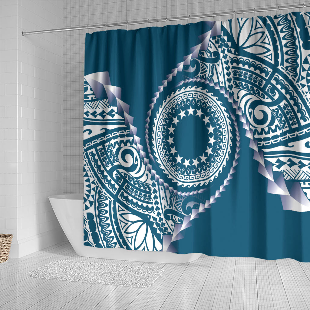 Cook Islands Gospel Day Shower Curtain Blue Tribal Curves LT05 - Polynesian Pride