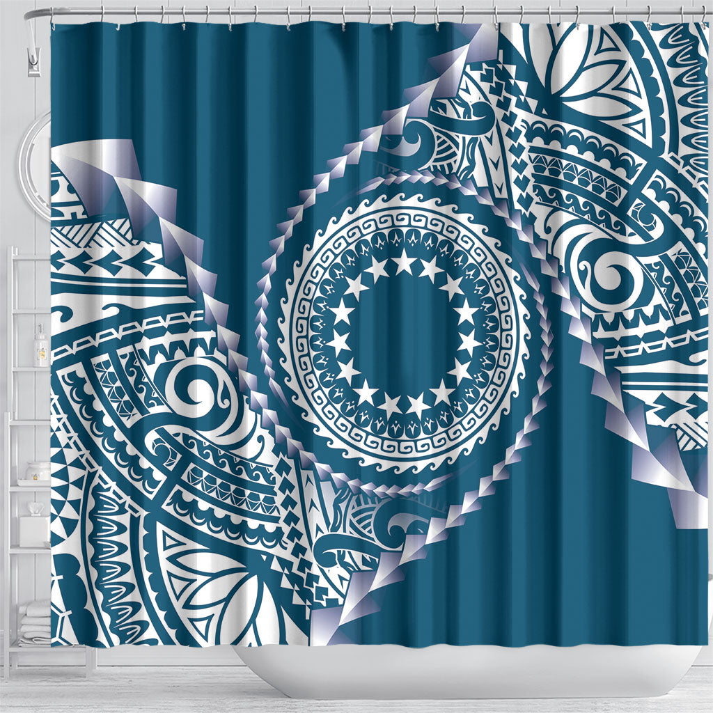 Cook Islands Gospel Day Shower Curtain Blue Tribal Curves LT05 - Polynesian Pride