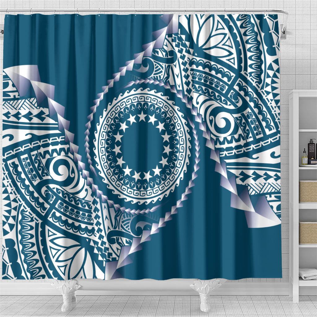 Cook Islands Gospel Day Shower Curtain Blue Tribal Curves LT05 - Polynesian Pride