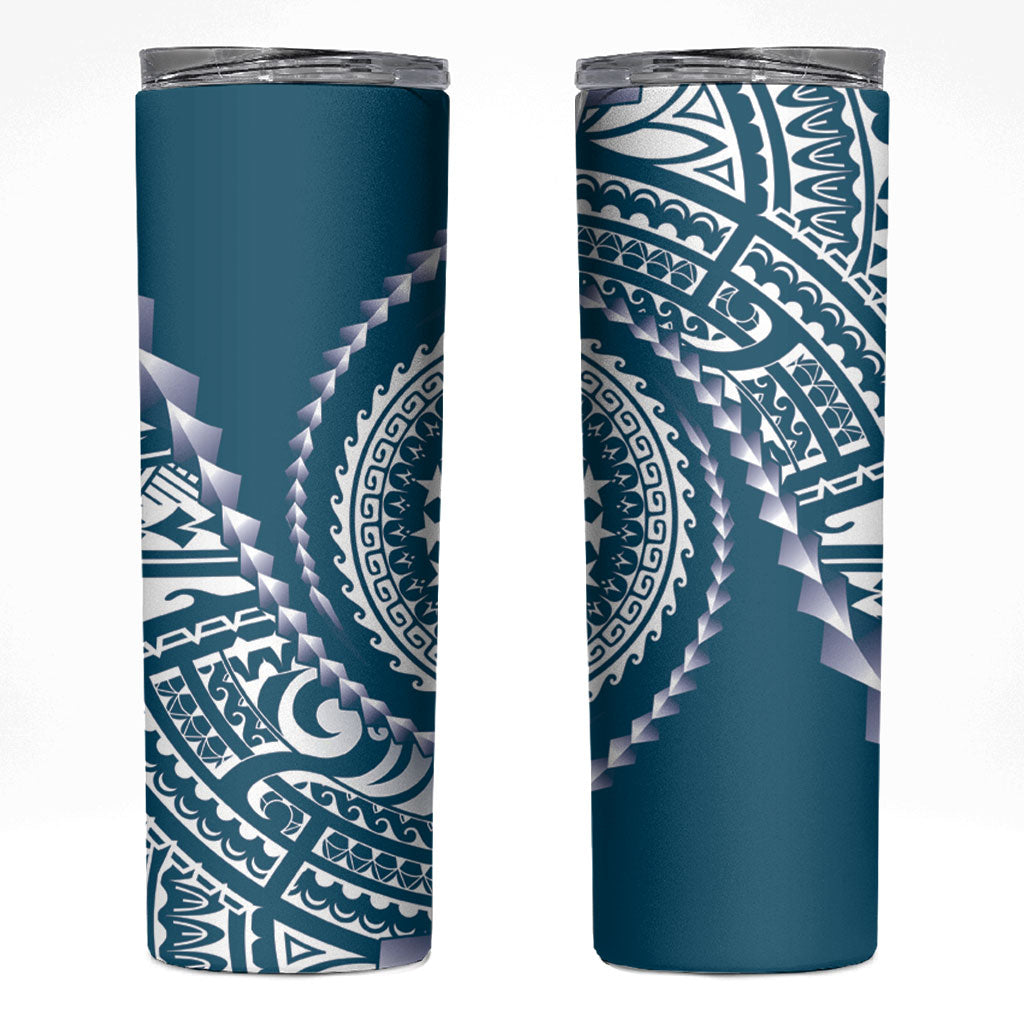 Cook Islands Gospel Day Skinny Tumbler Blue Tribal Curves LT05 Blue - Polynesian Pride