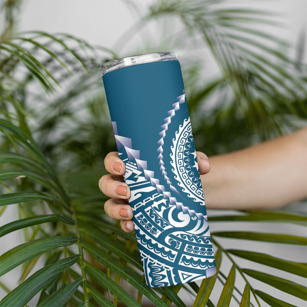 Cook Islands Gospel Day Skinny Tumbler Blue Tribal Curves LT05 - Polynesian Pride