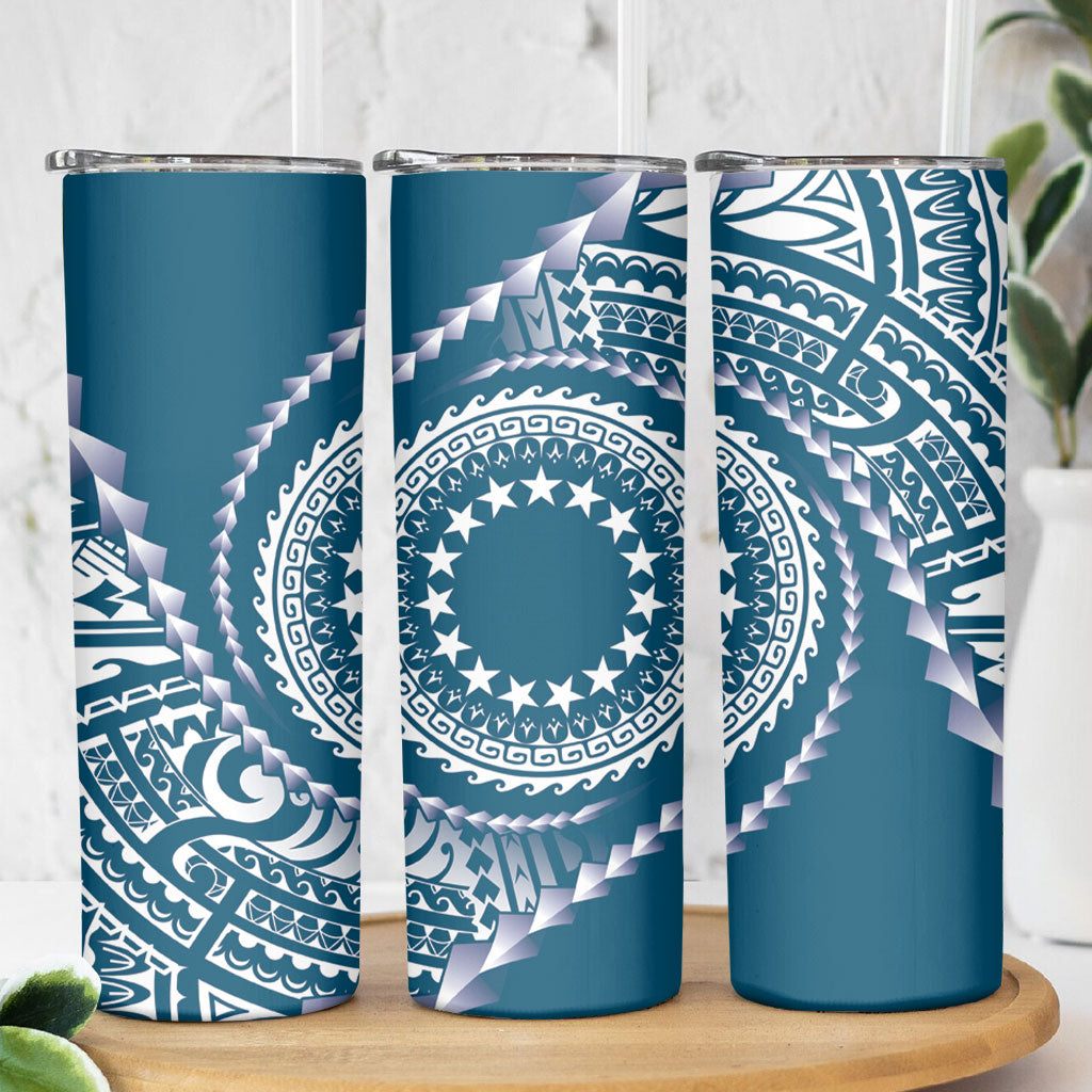 Cook Islands Gospel Day Skinny Tumbler Blue Tribal Curves LT05 - Polynesian Pride