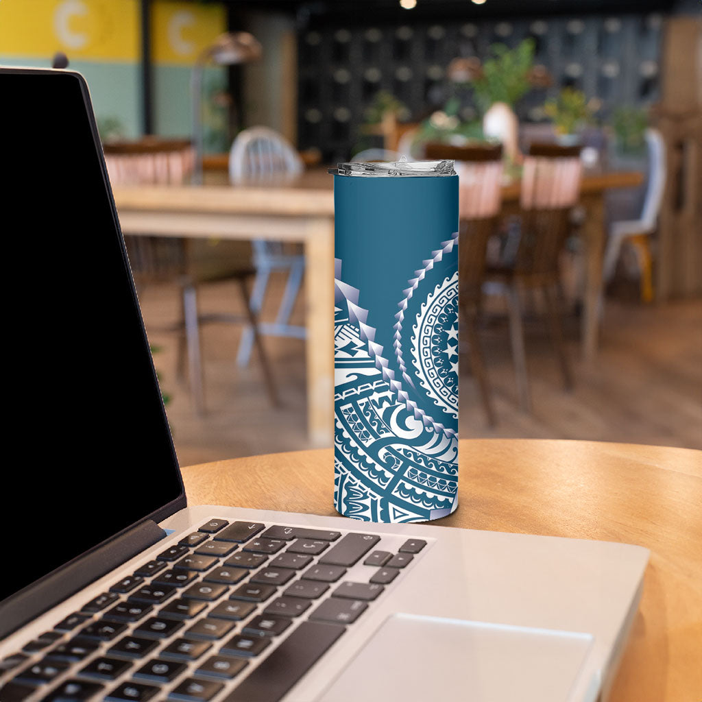 Cook Islands Gospel Day Skinny Tumbler Blue Tribal Curves LT05 - Polynesian Pride