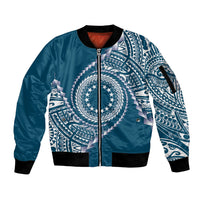 Cook Islands Gospel Day Sleeve Zip Bomber Jacket Blue Tribal Curves LT05 Unisex Blue - Polynesian Pride