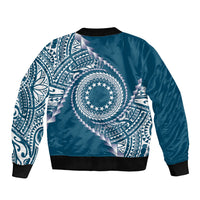 Cook Islands Gospel Day Sleeve Zip Bomber Jacket Blue Tribal Curves LT05 - Polynesian Pride