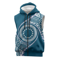 Cook Islands Gospel Day Sleeveless Zip Hoodie Blue Tribal Curves LT05 Blue - Polynesian Pride