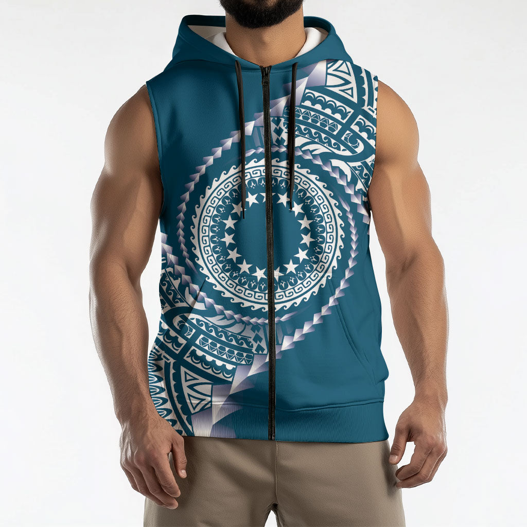 Cook Islands Gospel Day Sleeveless Zip Hoodie Blue Tribal Curves LT05 - Polynesian Pride