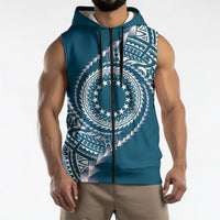 Cook Islands Gospel Day Sleeveless Zip Hoodie Blue Tribal Curves LT05 - Polynesian Pride