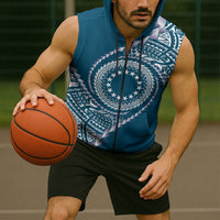 Cook Islands Gospel Day Sleeveless Zip Hoodie Blue Tribal Curves LT05 - Polynesian Pride