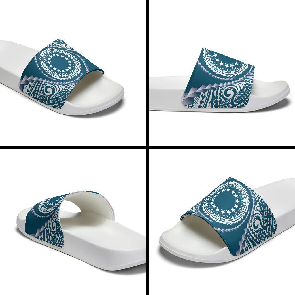 Cook Islands Gospel Day Slide Sandals Blue Tribal Curves